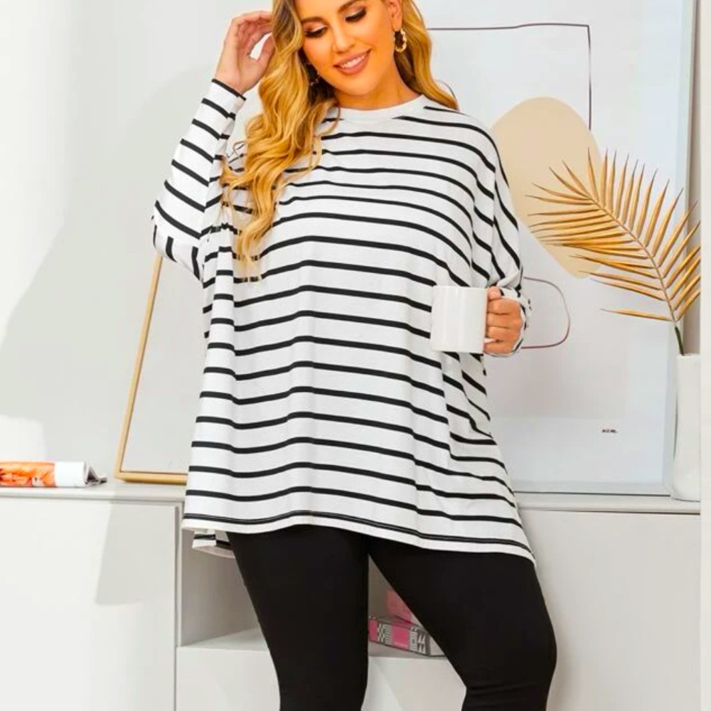 Plus Size Stripped Dolman Sleeve Top